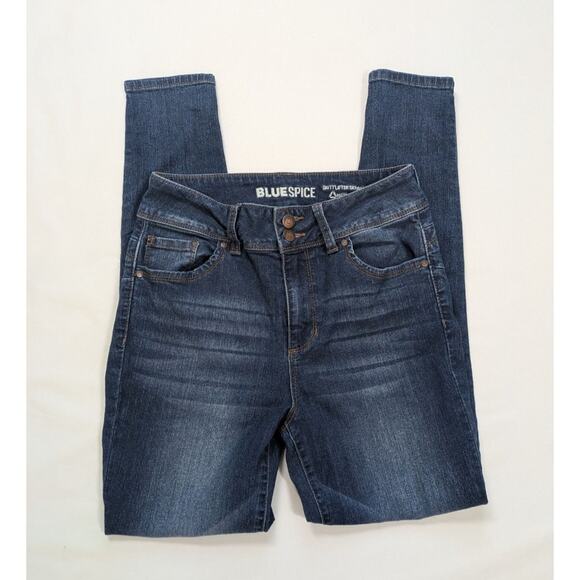 Blue Spice Womens Jeans 7 Low‎ Rise Skinny Dark Wash Distressed Denim Blue - Picture 1 of 7